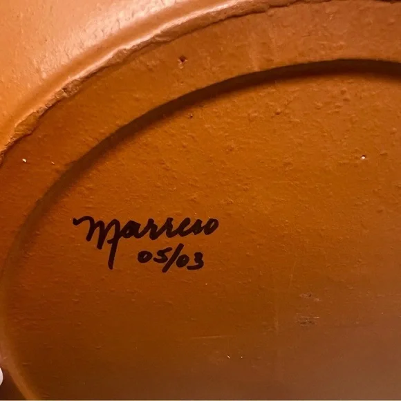 Vintage Artist Marrero Signed Green and Cream Mosaic Platter - Picture 4 of 5